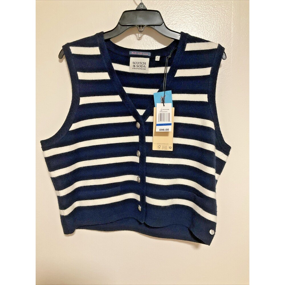 Scotch & Soda Women’s XL Blue White Stripe Button Vest NWT